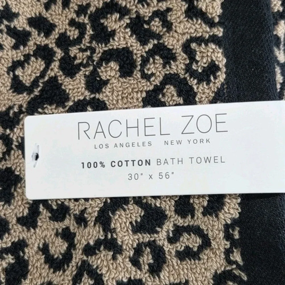 Rachel Zoe 4pc Leopard Cheetah Print Cotton Towel Set 2 Bath 2 Hand Black Tan